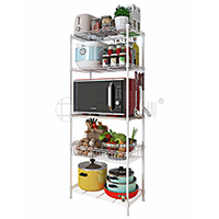 廚房落地廚具廚房用品收納架 家用電器微波爐烤箱落地儲物架 鋼木木質置物架-（4）